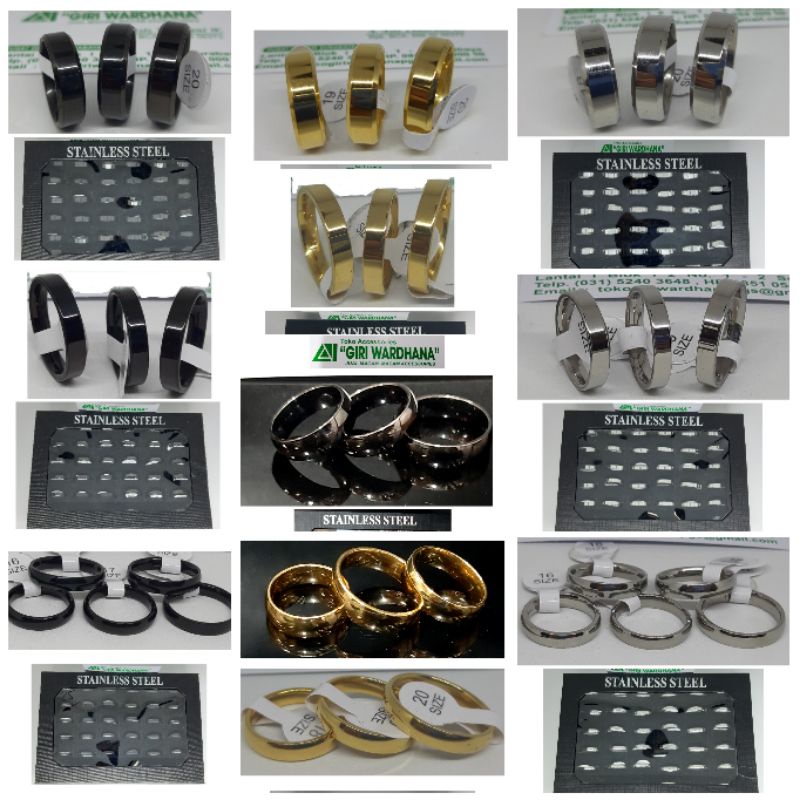 Cincin Stainless Steel POLOS 1 box Isi 36pcs Cincin Titanium Hitam Warna Silver Gold Yyi Grosir