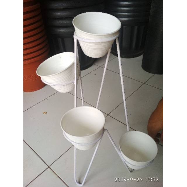 Paket rak besi dan pot uk12cm rak besi tinggi 53 cm c