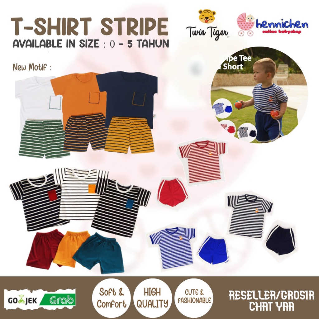 CUCI GUDANG PROMO TWIN TIGER SETELAN KAOS ANAK garis TSHIRT STRIPE TEE POCKET SET BAJU ANAK / BAJU BAYI 0-5 Tahun SNI