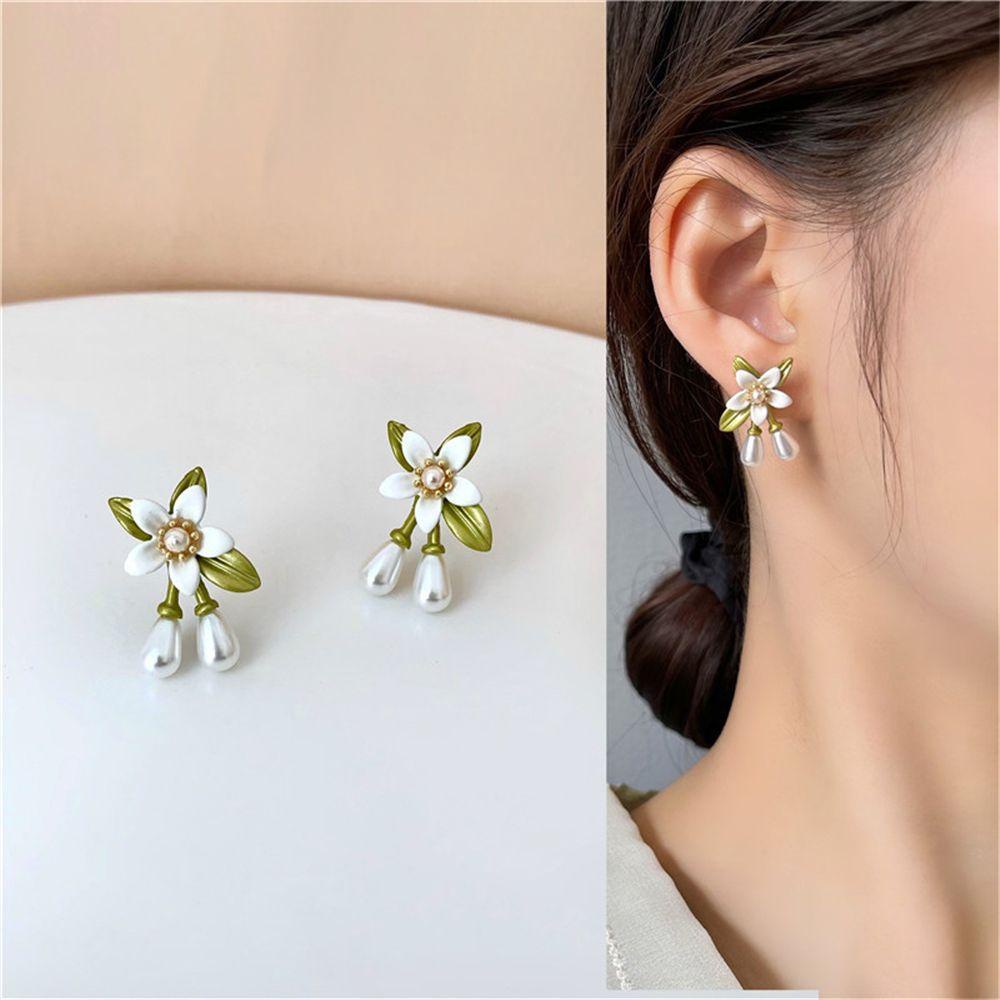 R-bunga Anting Mutiara Hadiah Elegan Fashion Dikontrak Bunga Camelia