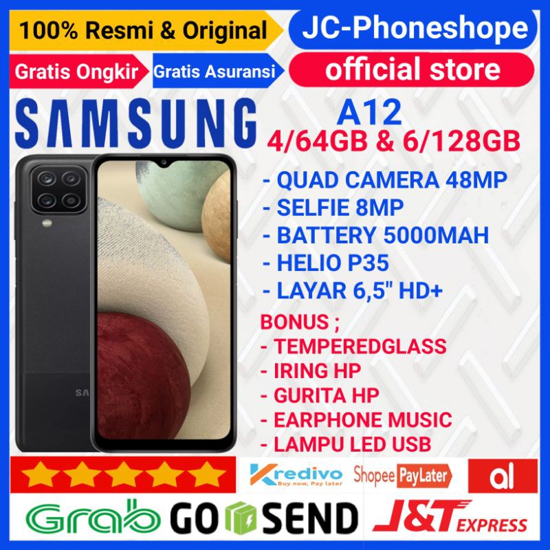 SAMSUNG A12 RAM 4/128GB RAM 6/128GB GARANSI RESMI - BONUS