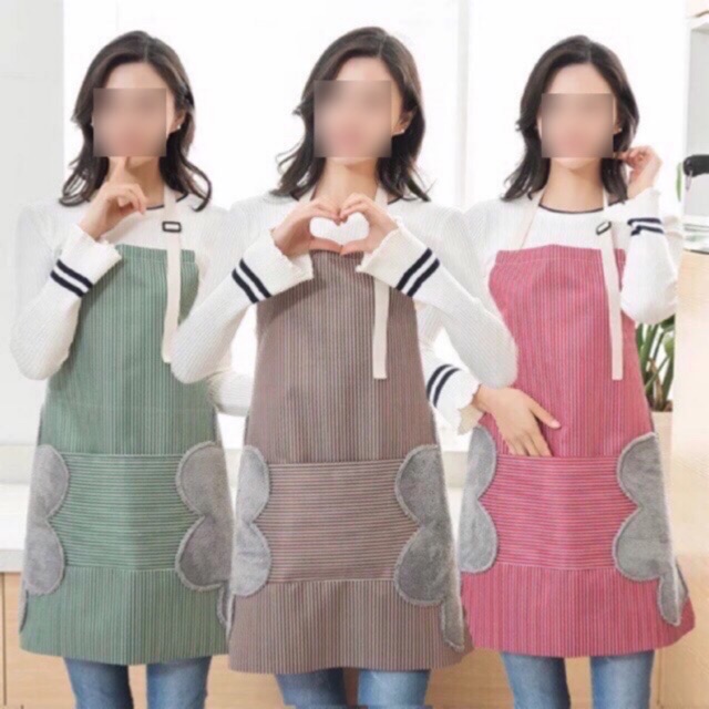 Celemek Masak Korean Bahan Tebal Plus Kantong Motif Garis - CM01