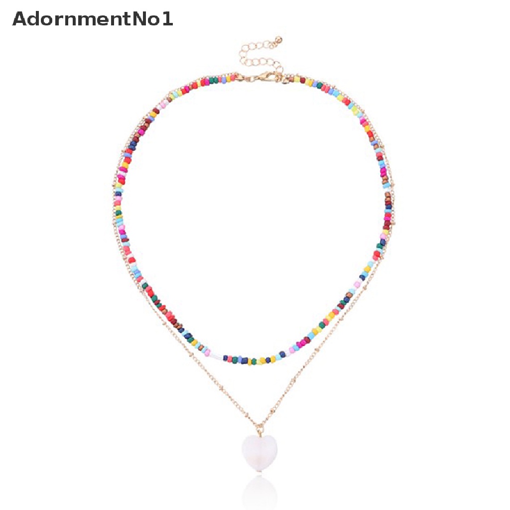 (AdornmentNo1) Kalung Rantai Manik Warna Warni Pendan Hati Handmade Gaya Boho Untuk Wanita