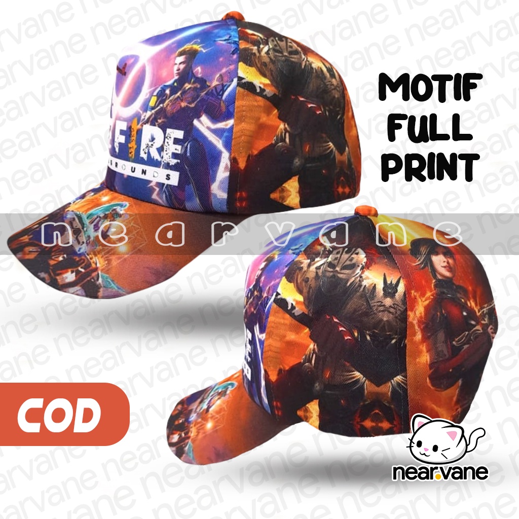 Topi Anak Laki Laki Perempuan Karakter Gambar Free Fire Full Print Sublim Orange Keren Lucu Cowok Cewek Usia Umur 2 3 4 5 6 7 8 Tahun-2