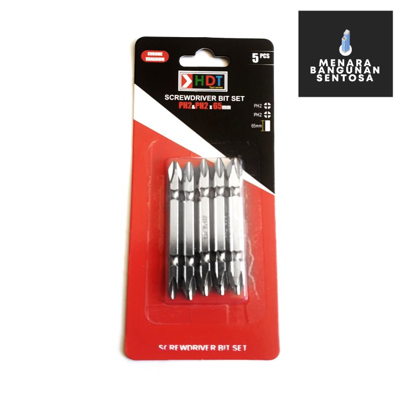 Mata Obeng Angin HDT PH2 x 65 (+) / Mata Bor Obeng Plus Set Isi 5 Pcs