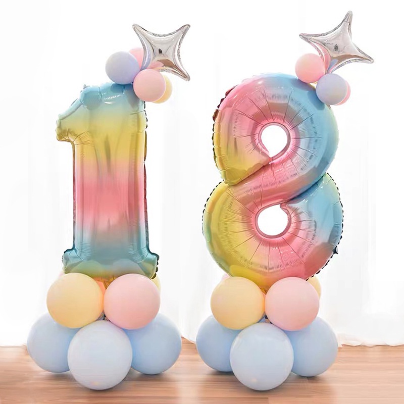 32 Inches Number Foil Balloon Set Digital Colourful Gradient Star Rainbow Birthday Party Anniversary Baby Shower Decoration