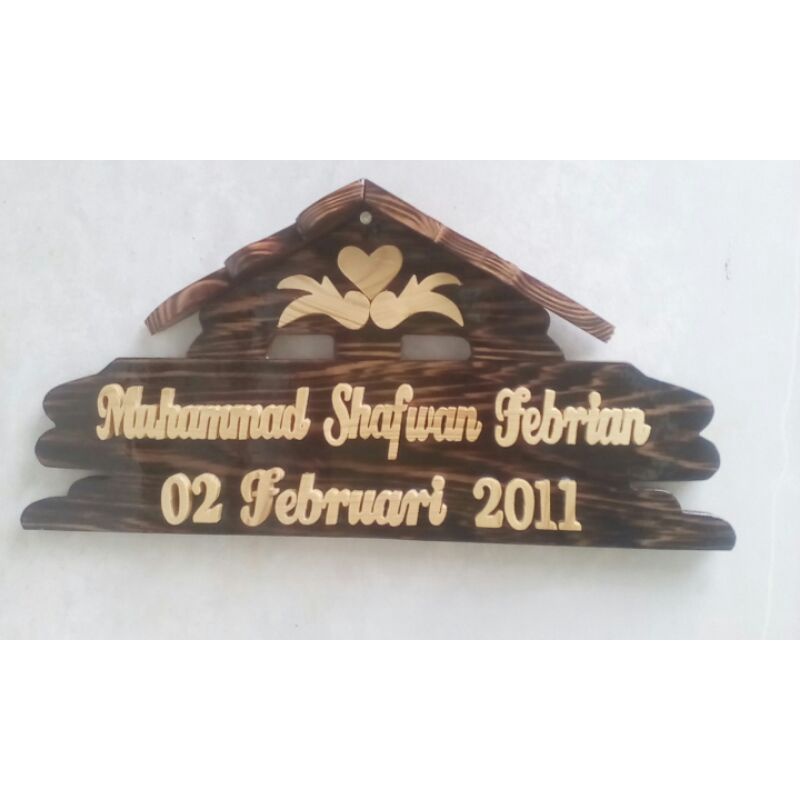 Dekorasi Papan / Tulisan nama kayu Jati Belanda/Pinus