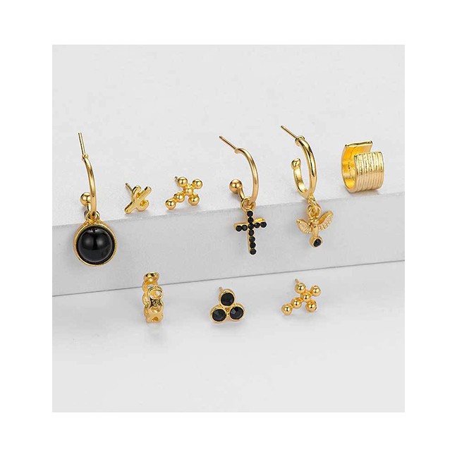 LRC Anting Tusuk Fashion Golden Cross Cactus Pigeon Ear Stud Set D63523