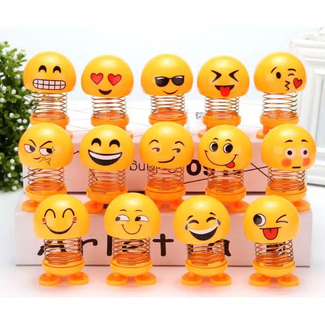 Boneka Perr Goyang LED Kepala Emoticon Emoji Spring Shaking Head Doll Toys