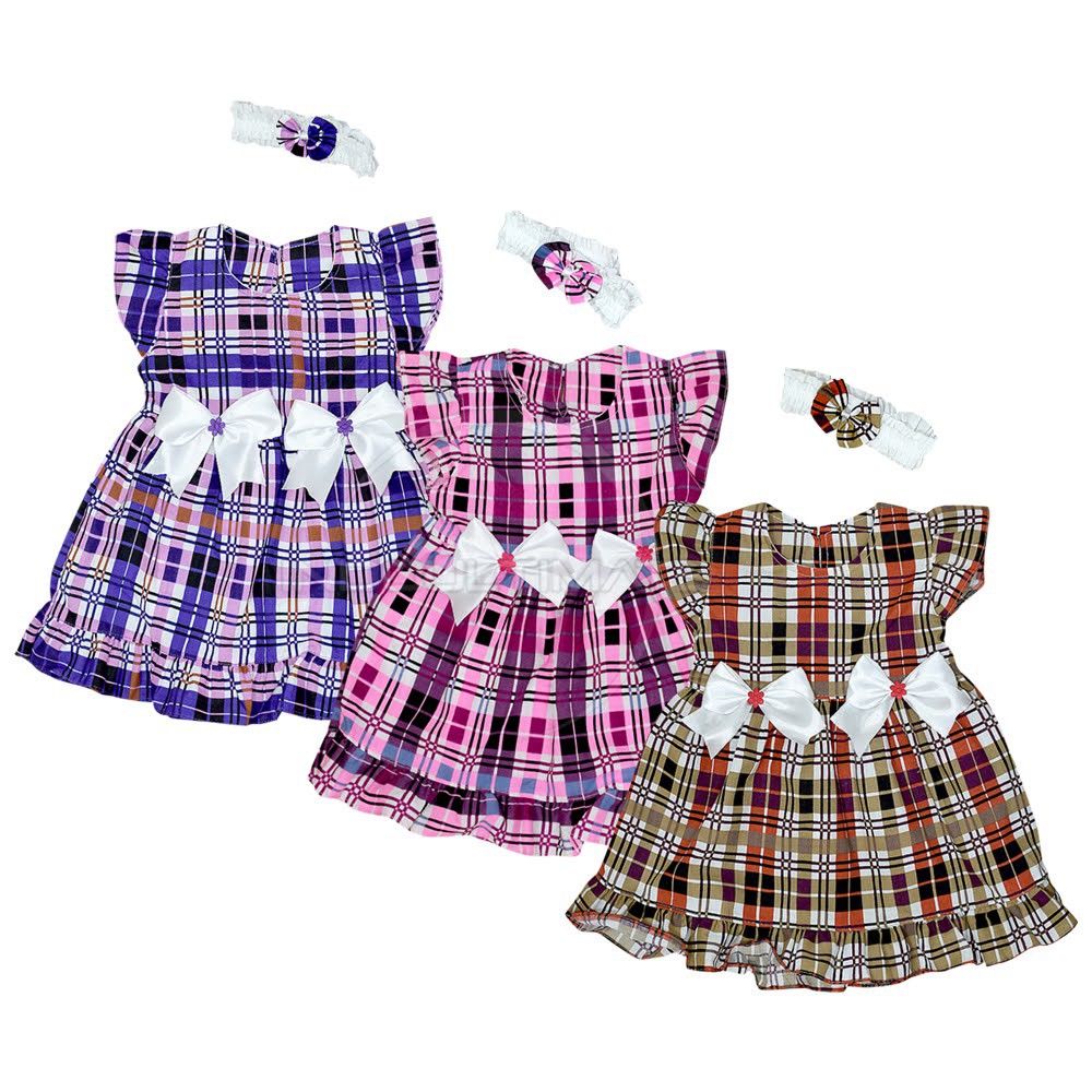 TRS-118 Baju Dress Bayi Perempuan + FREE Bando Dress Rok Bayi Baju Pesta Bayi Cewek Pakaian