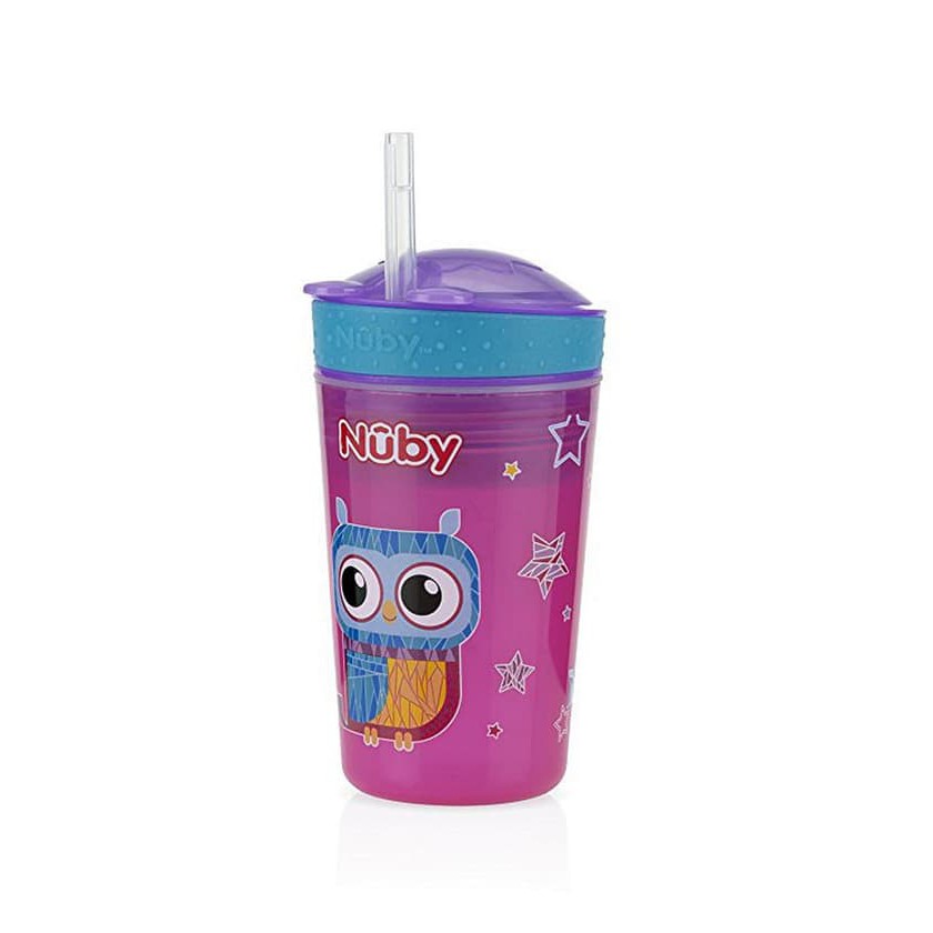 Nuby Snack N Sip Cup With Straw Cover / botol minum anak