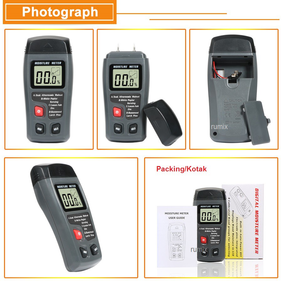 Wood Moisture Meter Kayu Kertas Pengukur Kadar Air Paper LCD Display Alat Ukur Kayu Digital MT10