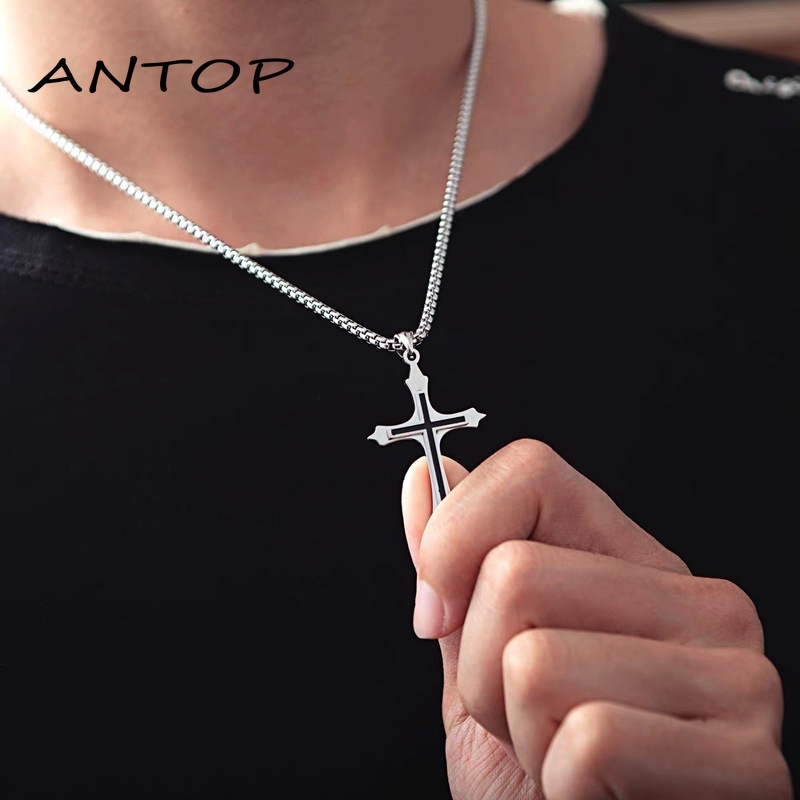 Hip Hop Cross Liontin Logam Perak Kalung Untuk Pria Wanita Unisex Tren Kalung Fashion Aksesoris Hadiah ANTOP