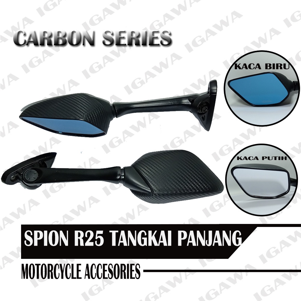 SPION R25 TANGKAI PANJANG IGAWA CARBON KACA BIRU NMAX LEXY NO BREKET KARBON motor motor