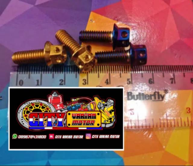 Baut Probolt Flower 6x15 drat 10 panjang 1,5 Gold blue