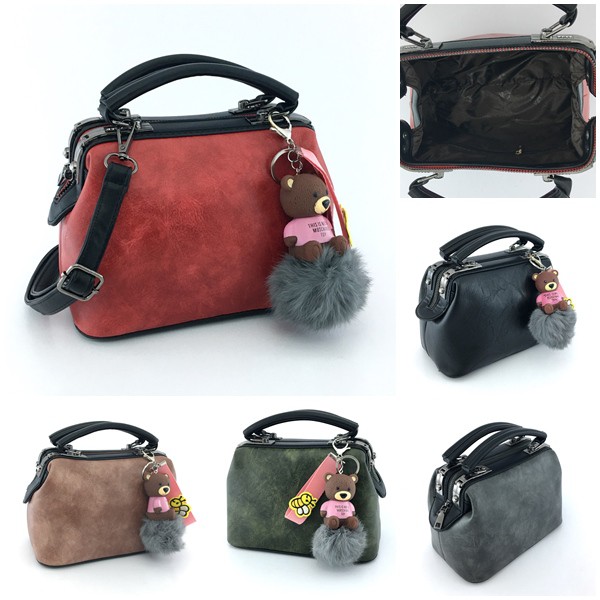 B0120-black Doctor Bag Pom Pom Cantik