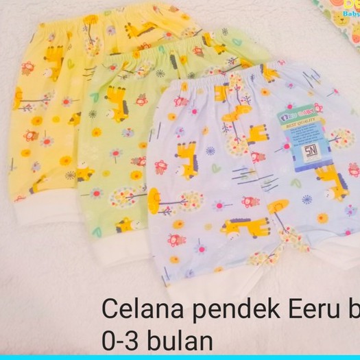 eeru baby celana pendek 3in1 warna untuk usia 0-3 bulan dan 3-6 bulan