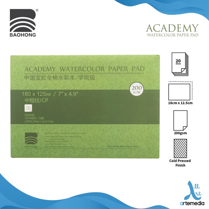 

(DISKON TERMURAH) Kertas Cat Air Baohong Academy 18x12.5cm Cold Pressed Watercolor Pad - 200 gsm