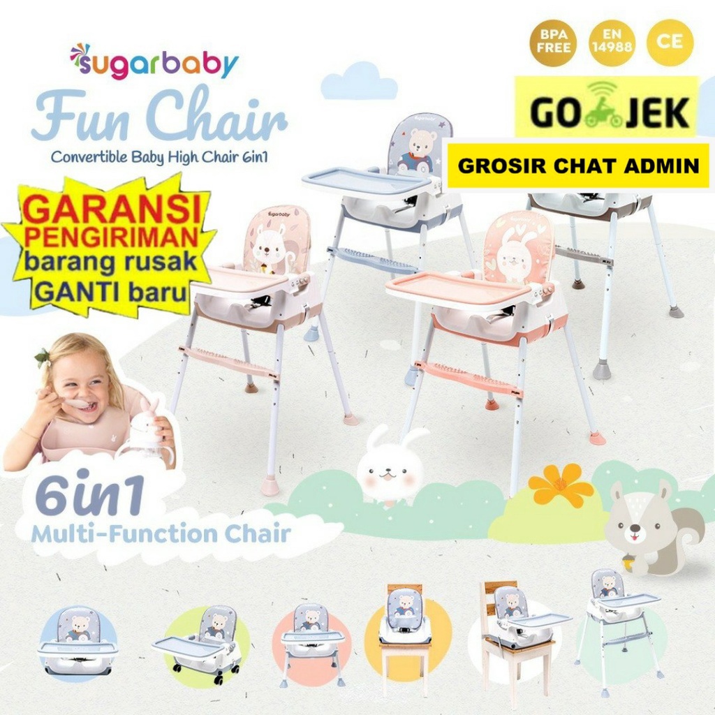 Sugarbaby Fun Chair (Convertible Baby High Chair 6in1) Fun Chair Sugar Baby KURSI MAKAN BAYI SUGAR BABY MY CHAIR BABY BOOSTER HIGH CHAIR SUGARBABY 6 POSISI KURSI Makan sugarbaby High Chair KUrsi makan bayi kursi makan