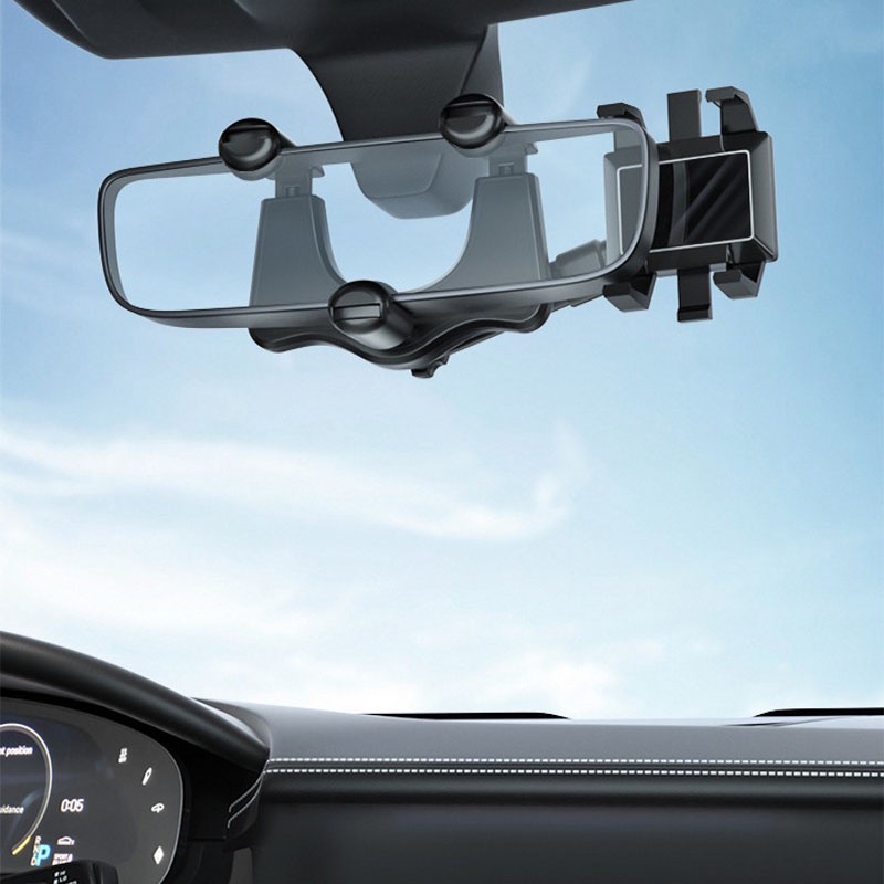 Kaca Spion Mobil 360 Derajat° Bracket Klip Teleskopik Mount Sun Visor Mobil Holder Handphone / Navigasi Adjustable