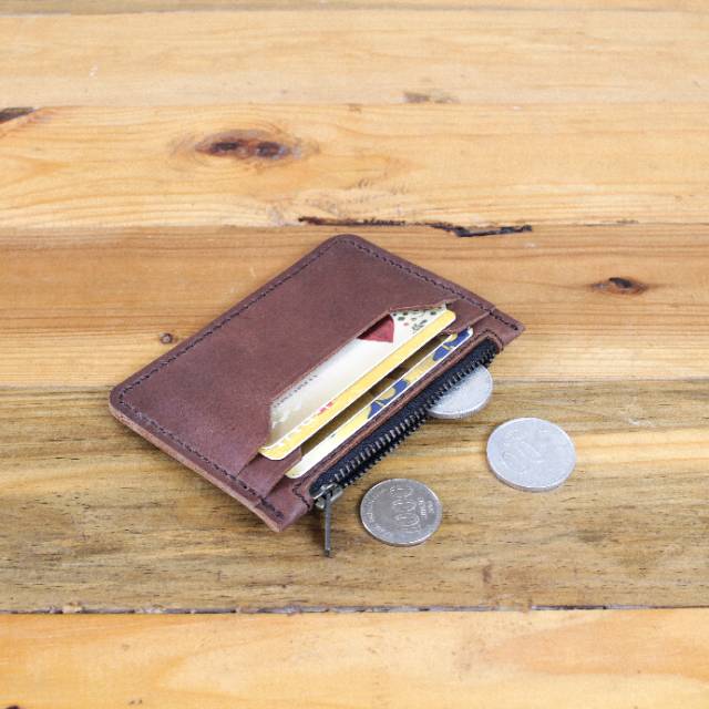 Dompet Kartu pria Tipis Muat kartu dan Koin Bahan Kulit Asli