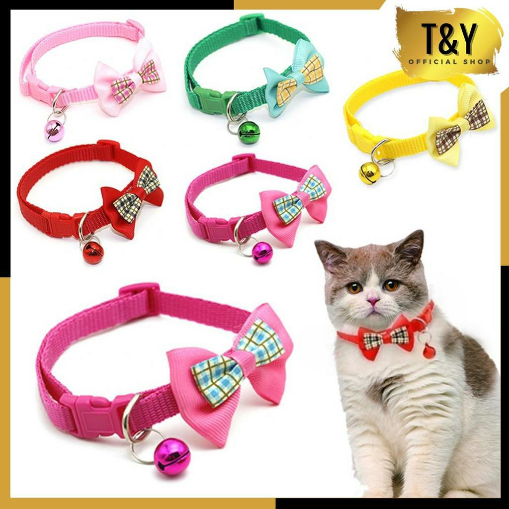 T&amp;Y Kalung Kucing Pita Kupu Kupu Kalung Kucing Pita Kotak Kotak Kalung Kucing Bel kerincing Aksesoris Hewan Peliharaan Kucing dan Anjing