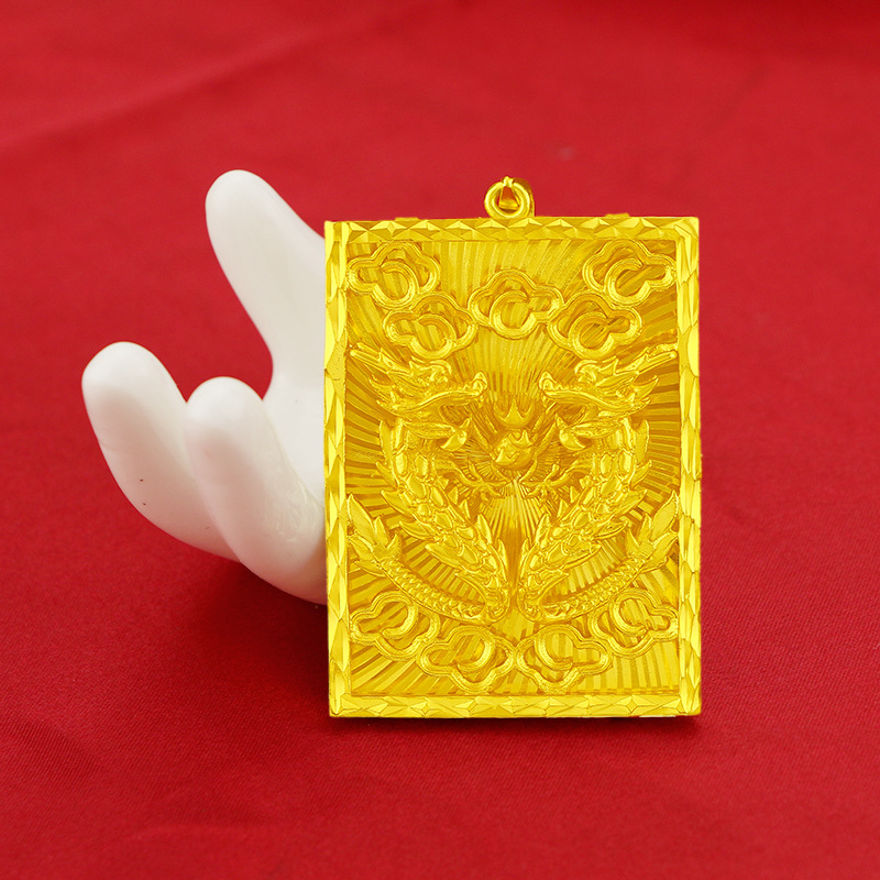 Kalung Liontin 24K Gold Desain Naga Gaya retro Untuk Pria