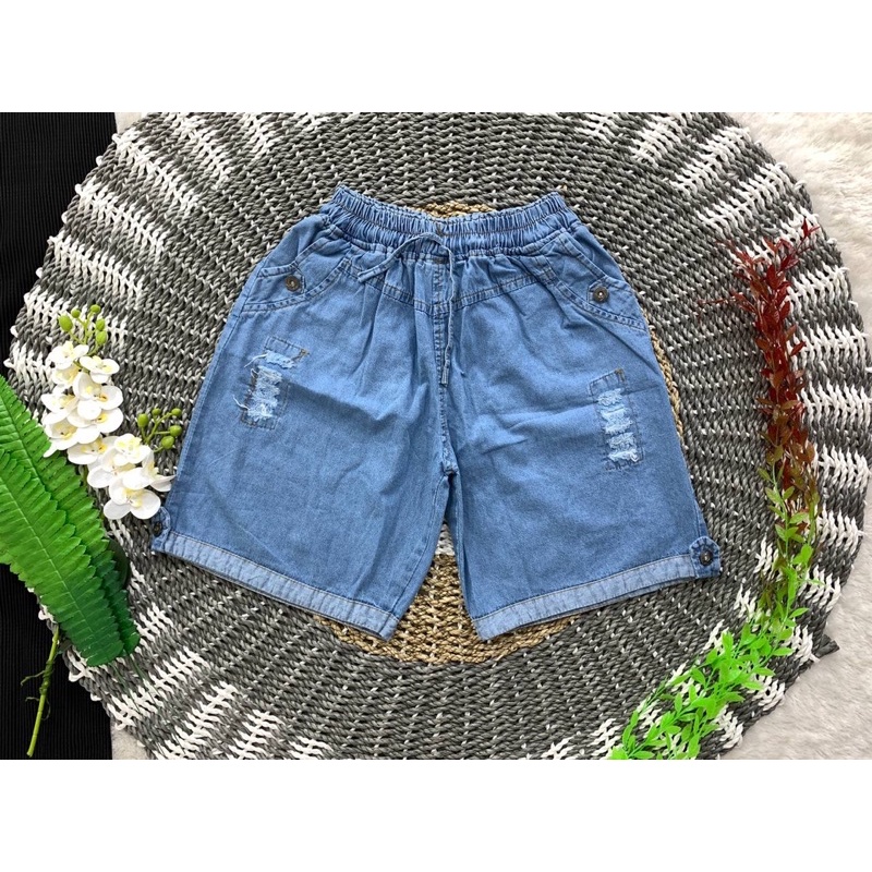 CELANA PENDEK WANITA HOTPANTS JUMBO BIG SIZE SOFT JEANS WANITA SELUTUT PINGGANG KARET TALI JEANS SOBEK SOBEK BAWAH LIPAT RAWIS BAHAN LEMES ADEM SANTAI RUMAHAN HOTPANT KOREAN STYLE POLOS MURAH
