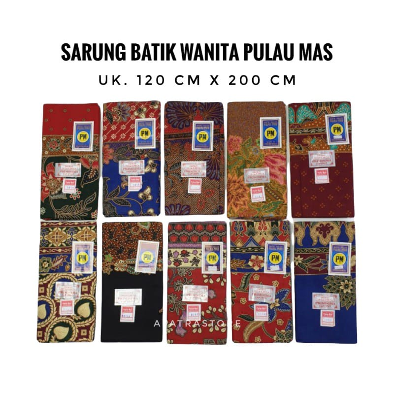 KAIN SARUNG WANITA PM PULAU MAS BIRU PRIMISIMA CAP CENT SARUNG JARIK BATIK SAMPING KEBAT PANJANG