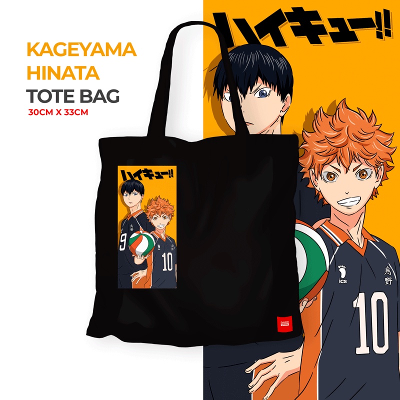 Haikyuu Totebag Kanvas Anime Kageyama / Hinata Shoyo / Totebag kanvas premium / Tote bag resleting / Totebag Hitam