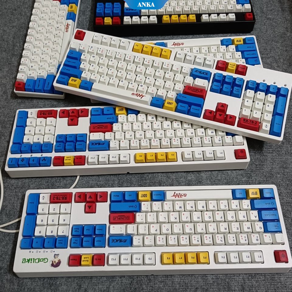 Backlit Keyboard Mekanik Gundam Mobile Suit Tema PBT Sublimasi Keycap Cherry KOTAK Teh Hijau Hitam Merah Sumbu Pribadi Kustom DIY Gaming Keyboard Cap Cocok untuk Reguler 61/87/104/108 Kunci