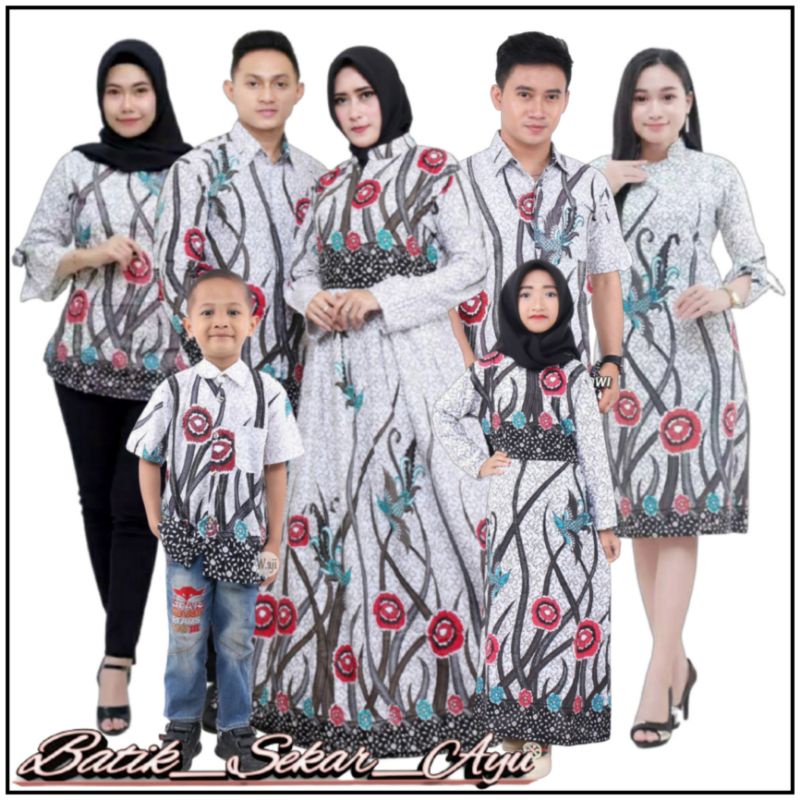 Bisa Pisah Batik Couple Keluarga Sania Ruffle Ori Ndoro Jowi Dnt Motif Bunga Ilalang Putih