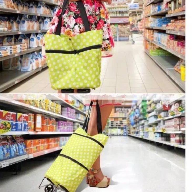 ✱ Tas Belanja Lipat Roda Serbaguna Shopping Trolley Bag Trolly Foldable Tote Troli Import Wanita ֍