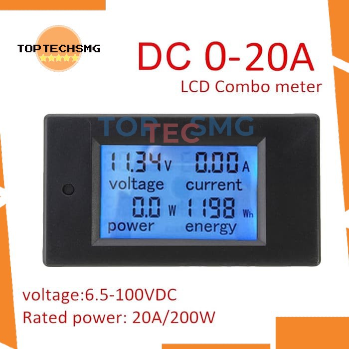 TOPTECHSMG DC 20A 6.5-100V 4 in 1 Voltmeter Amperemeter Watt meter Energy meter
