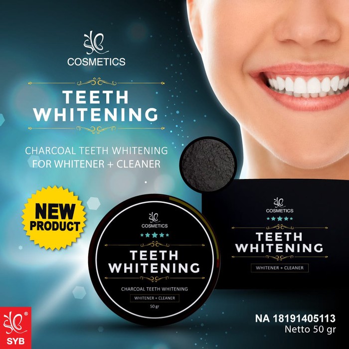 BPOM TEETH WHITENING / pemutih gigi carcoal BY SYB ORIGINAL 50 gram