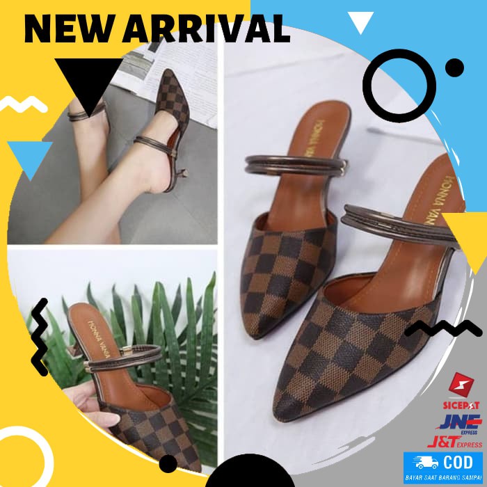 SEPATU WANITA HIGH HEELS LV KOTAK F06 COKLAT CS131