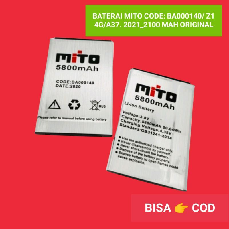 BATERAI Battary Batre MITO Z1 4G /A37/MITO BA000140 Baterai Battary Batre Mito BA000140 ORIGINAL