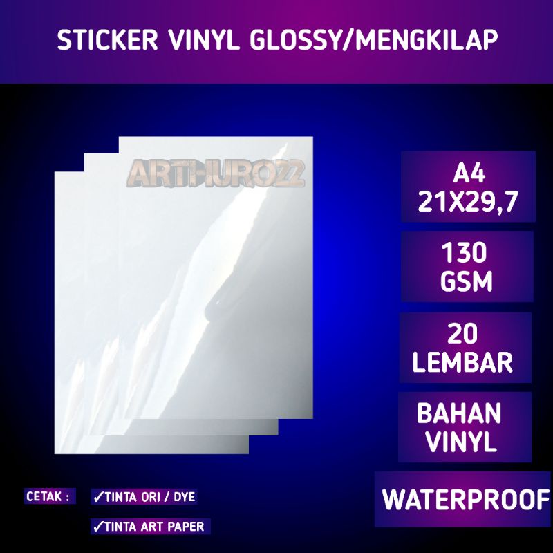 

STICKER VINYL white glossy waterproof A4 isi 20 lembar/stiker PET waterpfoof