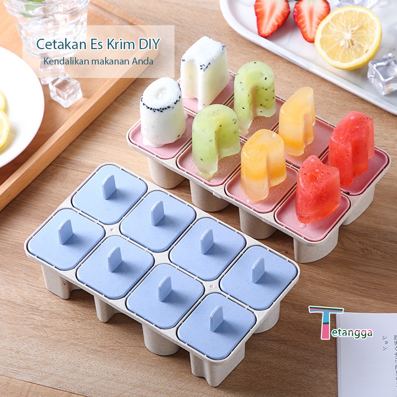 Cetakan Es Krim Stik Kotak Mini / Cetakan Ice Cream Stick Jelly  8 Slot Es Loli DIY Beserta Lucu Es Batu Bulat