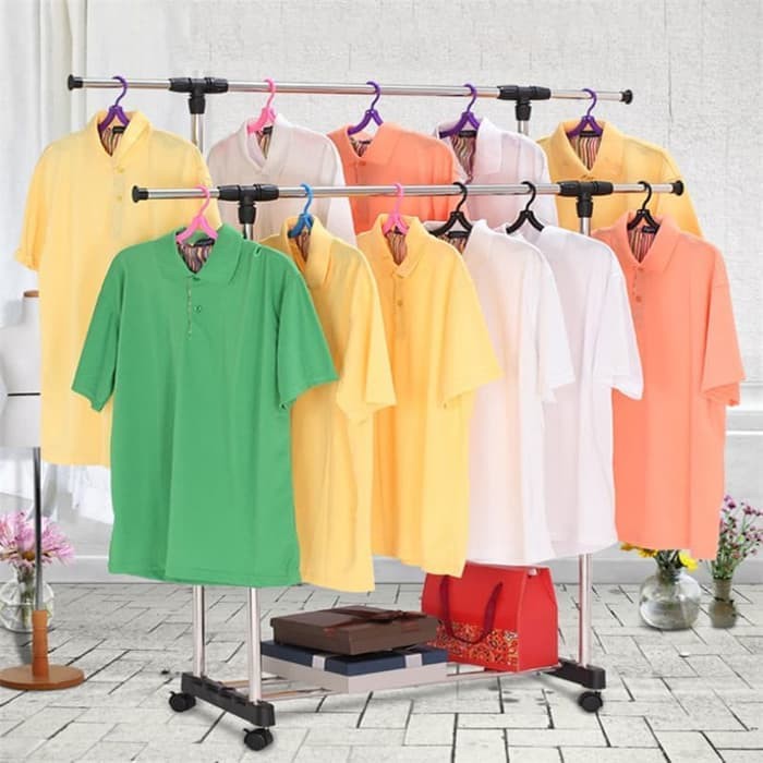 standing hanger MH X25 double rack 2 sisi dengan 4 roda - rak baju