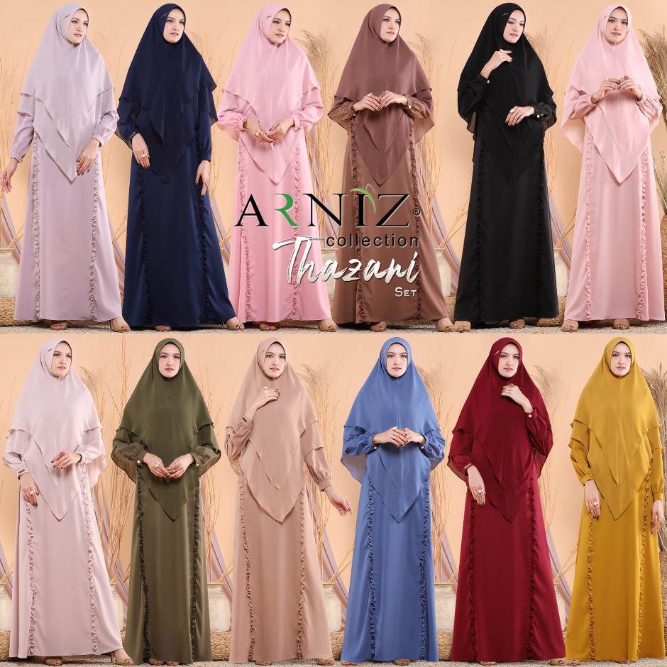 GAMIS THAZANI SET BY ARNIZ/BAJU MUSLIM DEWASA/DRESS MUSLIM/SETELAN MUSLIM/MURAH/PRADA/KHIMAR CERUTI