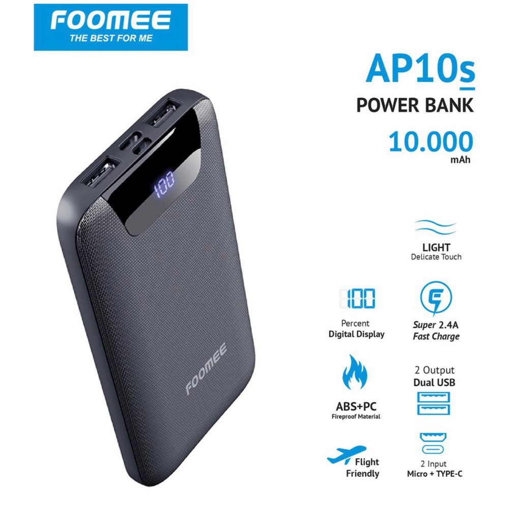 FOOMEE AP10s Power Bank 10000 MA digital display Original Garansi Resmi