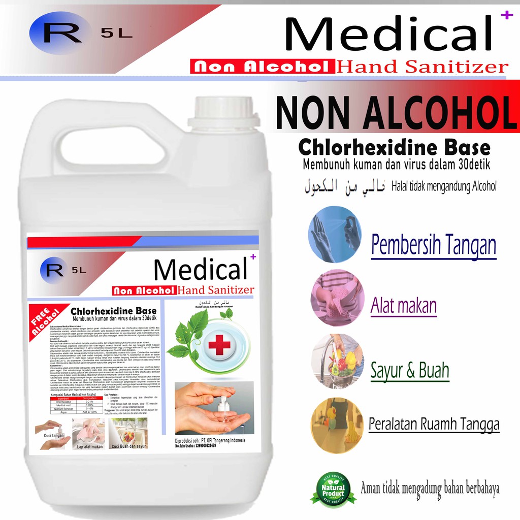 Hand Sanitizer 5 Liter non Alkohol (Clorhexidine base) Medical kesehatan 5L