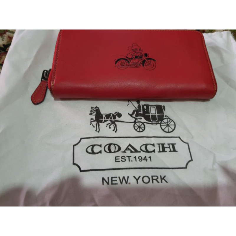 Preloved Dompet Coach Penny Crossbody Bright Red Disney Limited Edition