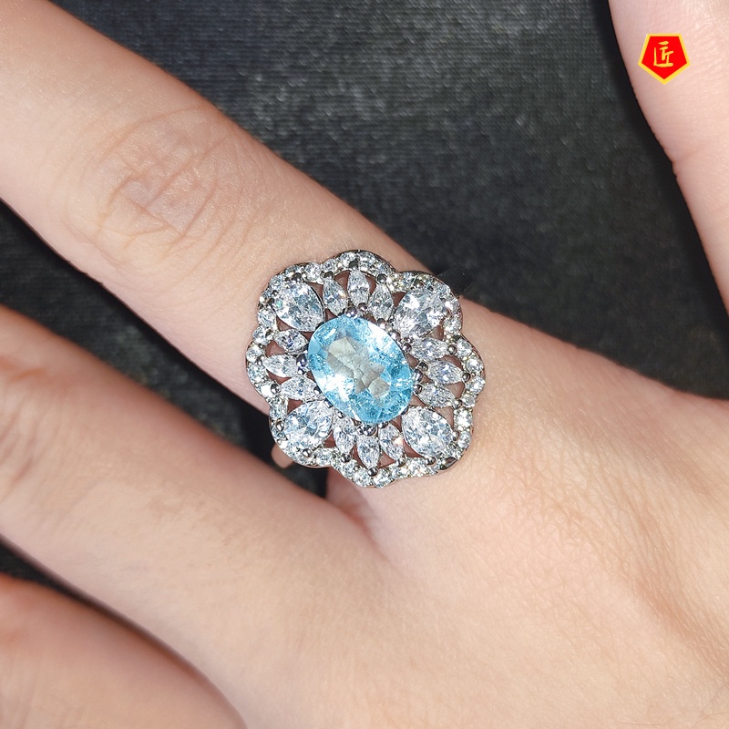 [Ready Stock]Elegant Personality Natural Blue Topaz Ring