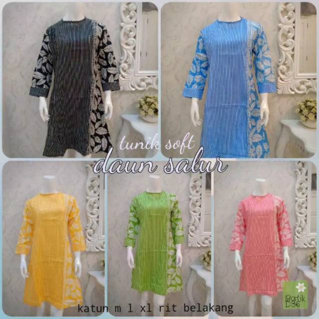 Tunik Soft Daun Salur Terusan Batik Wanita Modern