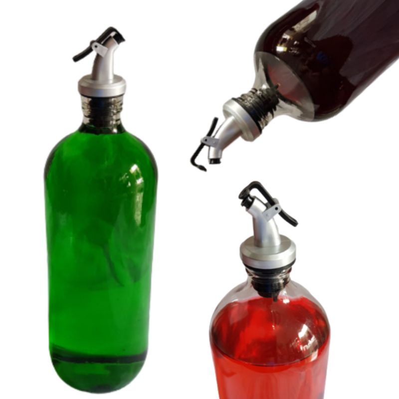 Botol Kaca 1 liter Tutup Flip Pourer Silver  / Botol Bolles / Botol Madu / Botol kecap / Botol Dapur  / Botol Jamu kaca 1 liter1