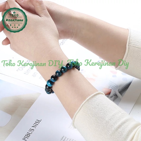 [ FREE BOX ] Gelang Batu Tiger Eye 6/8/10mm Natural Pria Wanita