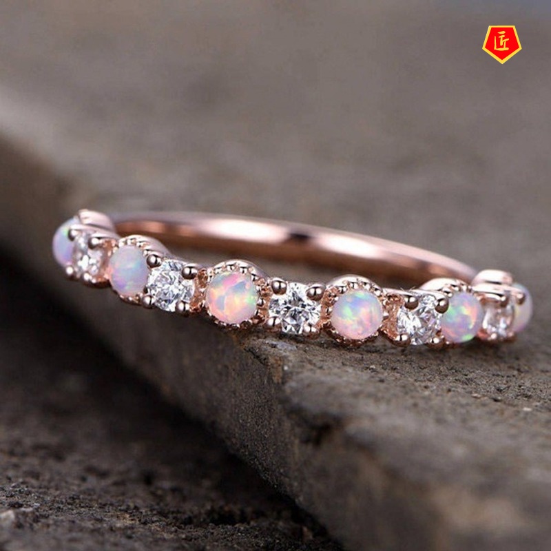 [Ready Stock]14K Rose Gold Opal Diamond-Studded Ring Fashion