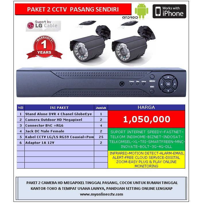 Paket 2 Kamera CCTV Outdoor Ekonomis Camera  Online Android Iphone